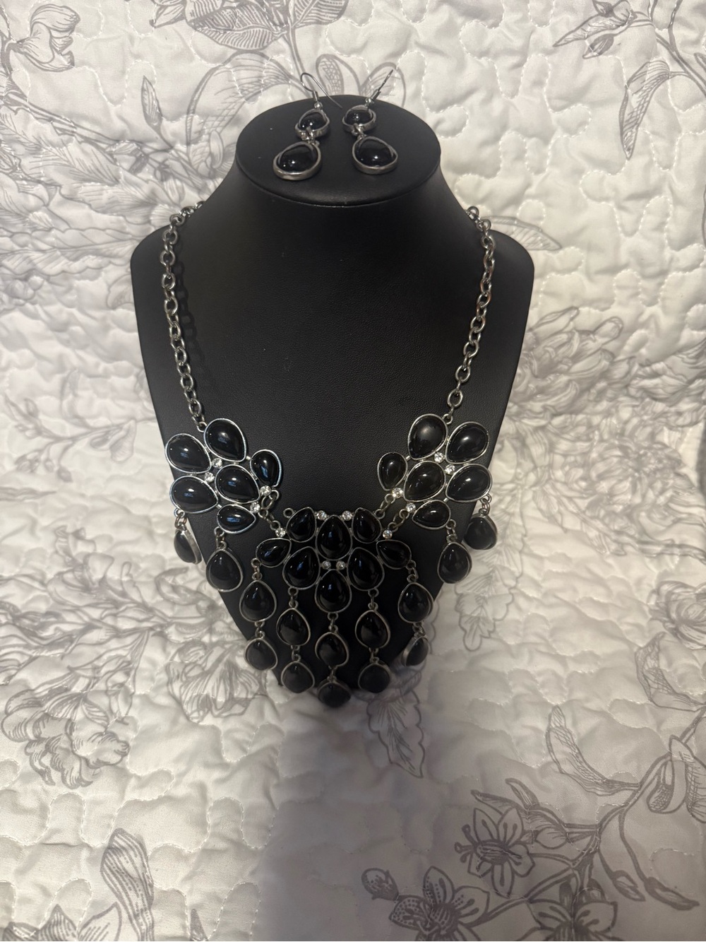 Statement Black Teardrop Necklace and Earring Set